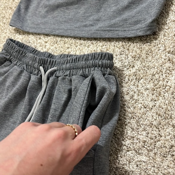 Grey Cotton Two Piece Jogger and Crop Set - Picture 4 of 5
